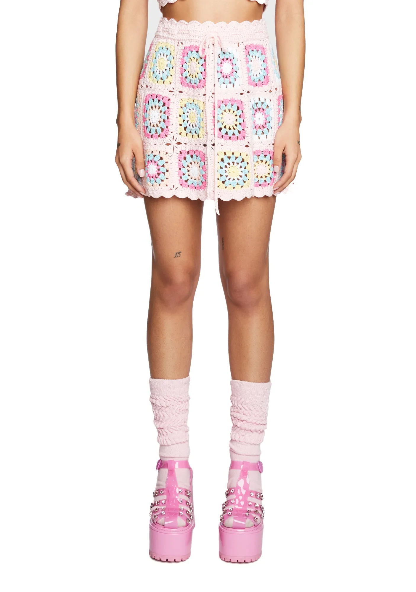 Soaked In Sunshine Crochet Skirt sold by Dolls Kill