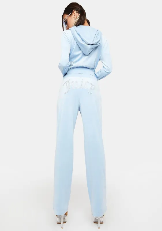 Frosted Luxe Velour Rhinestone Logo Sweatpants sold by Dolls Kill