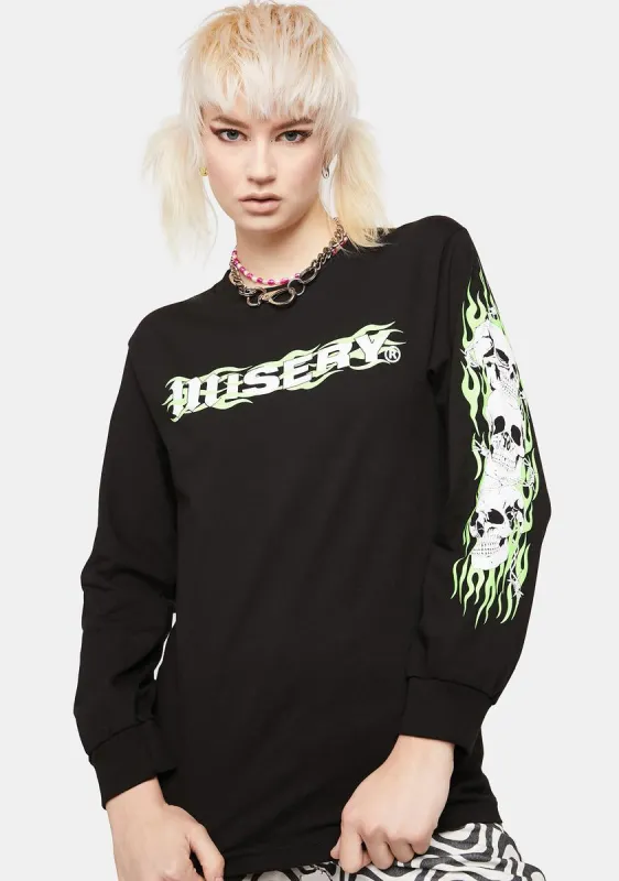 Skull Trio Long Sleeve Graphic Tee sold by Dolls Kill