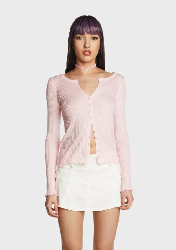 Poised For Success Ribbed Cardigan - Pink sold by Dolls Kill