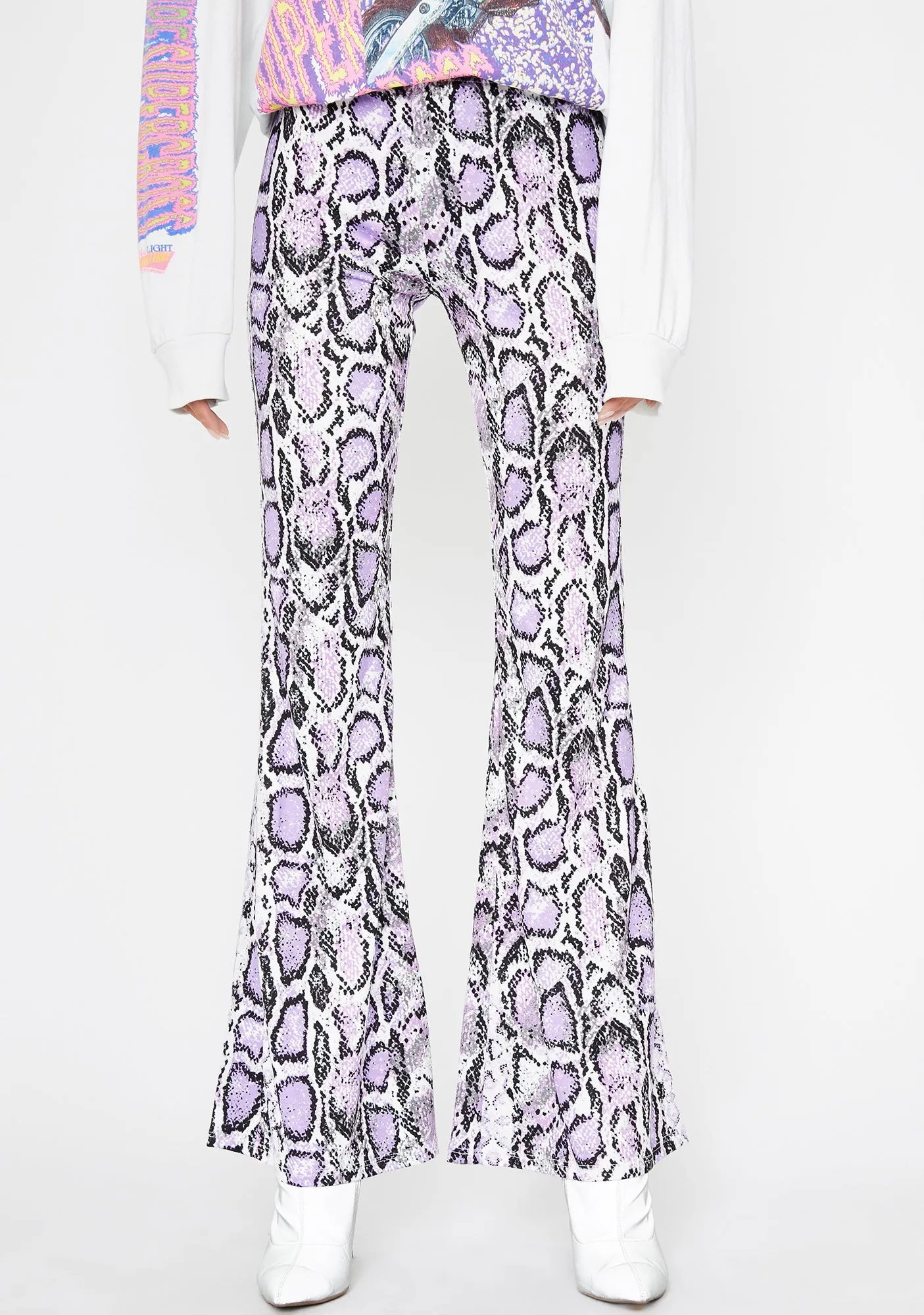 Grape Vile Riot Snake Skin Flares sold by Dolls Kill
