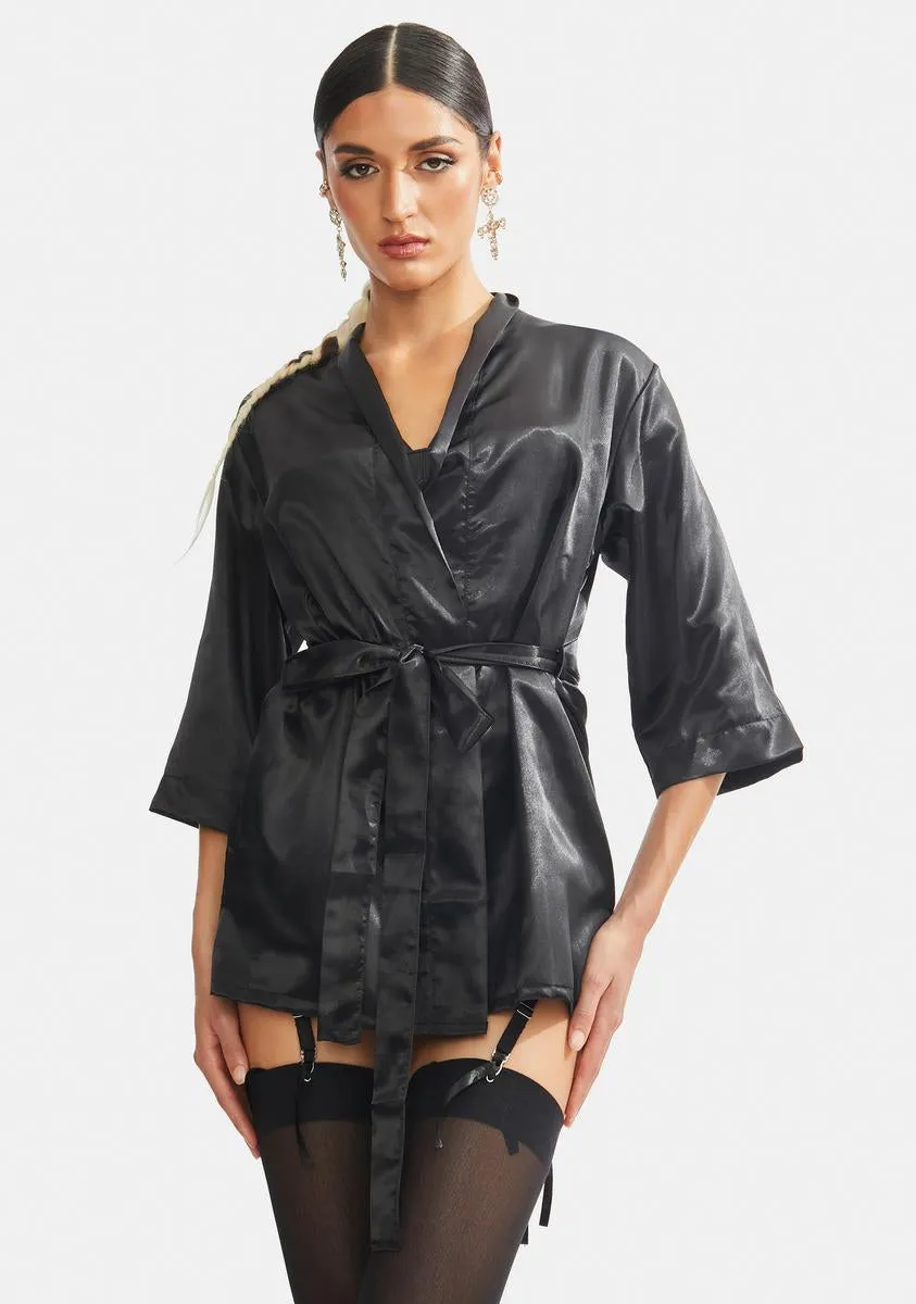 Noir Alone With U Satin Robe sold by Dolls Kill