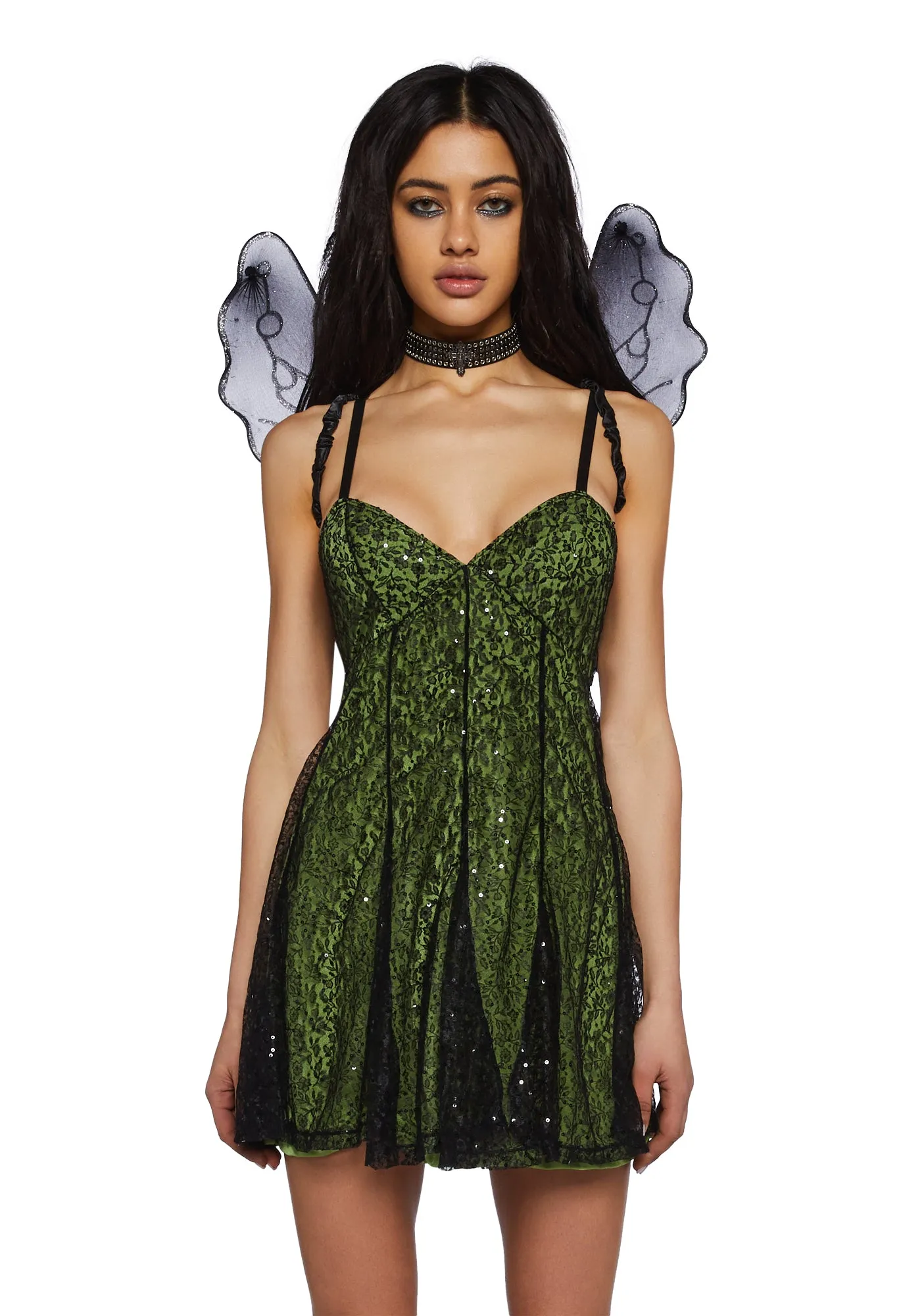 Work Your Magic Dress And Wings Set - Green sold by Dolls Kill