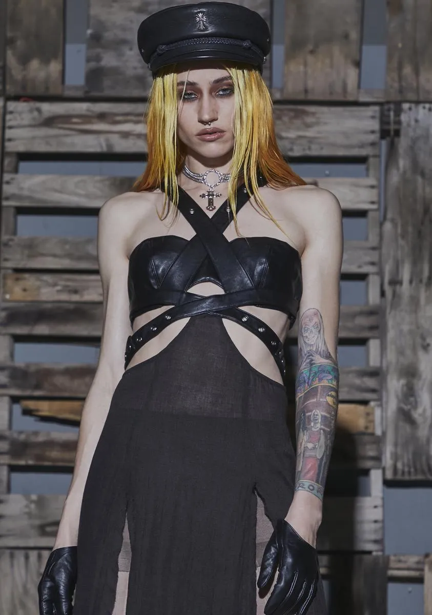 Flanger Vegan Leather And Gauze Midi Dress sold by Dolls Kill product image thumbnail 2