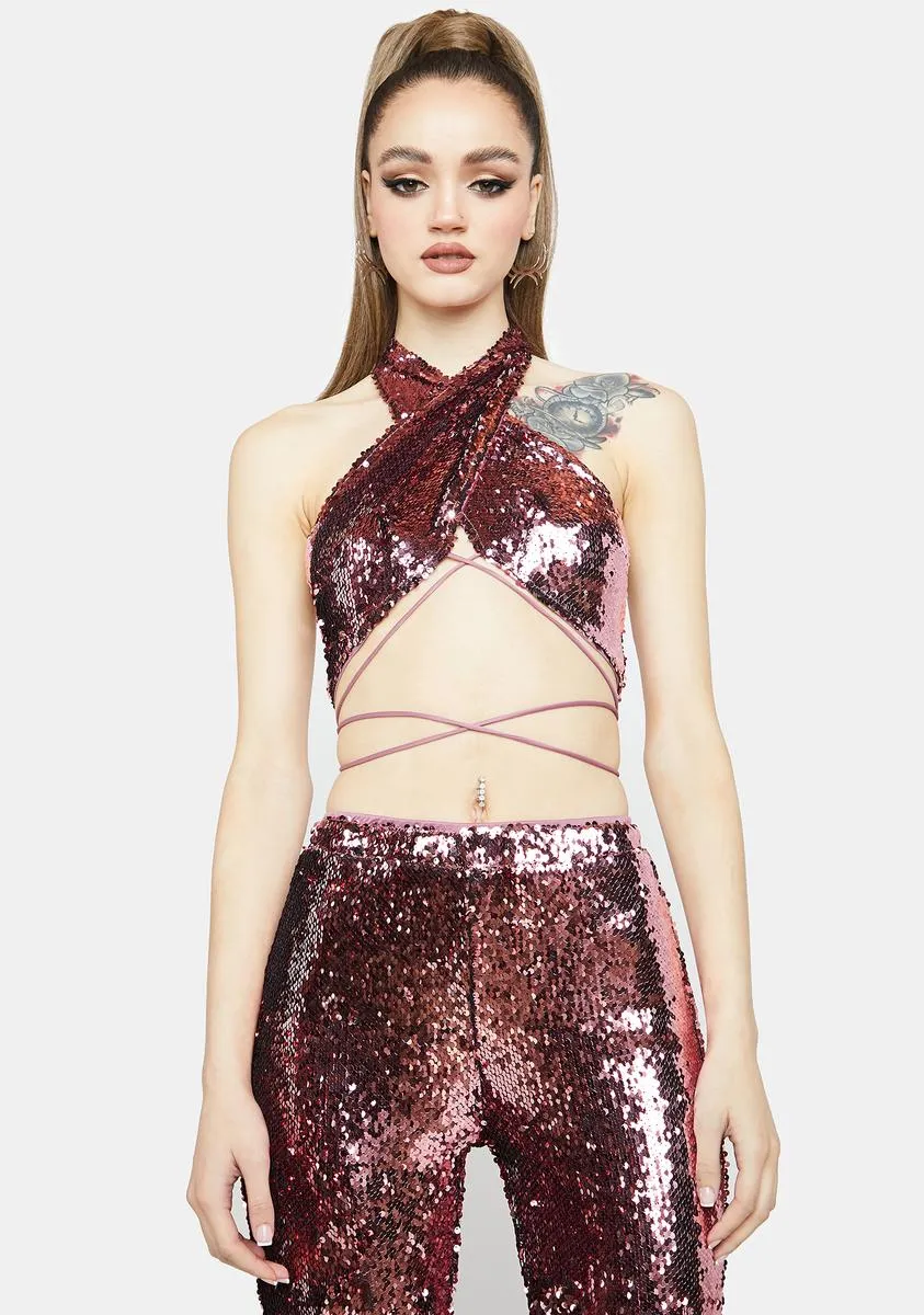 Mauve As You Please Sequin Pants Set sold by Dolls Kill