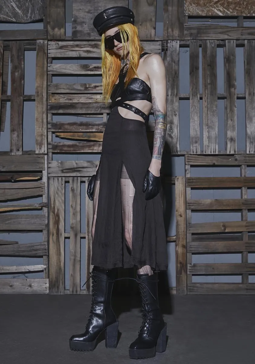 Flanger Vegan Leather And Gauze Midi Dress sold by Dolls Kill product image thumbnail 3