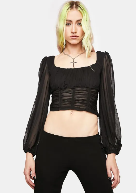 Ruched Long Sleeve Crop Top sold by Dolls Kill