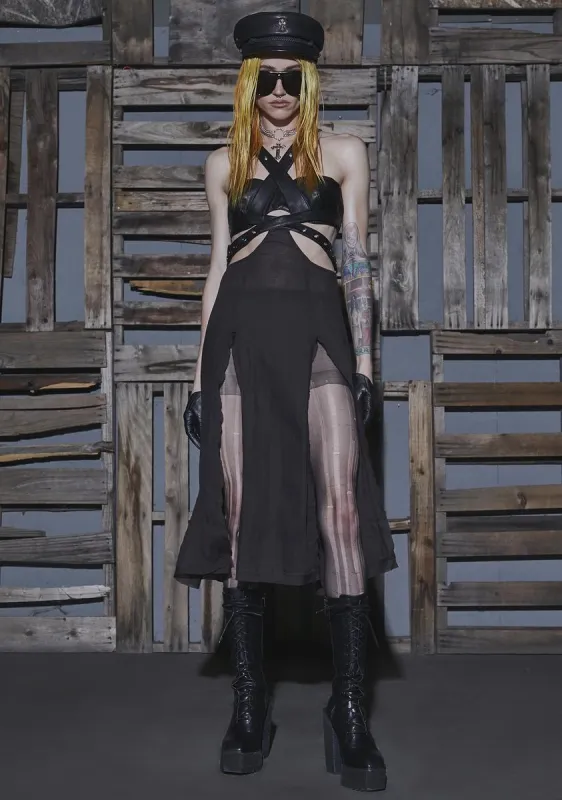 Flanger Vegan Leather And Gauze Midi Dress sold by Dolls Kill