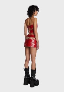 Red Chain Skirt Set sold by Dolls Kill