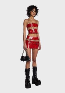 Red Chain Skirt Set sold by Dolls Kill