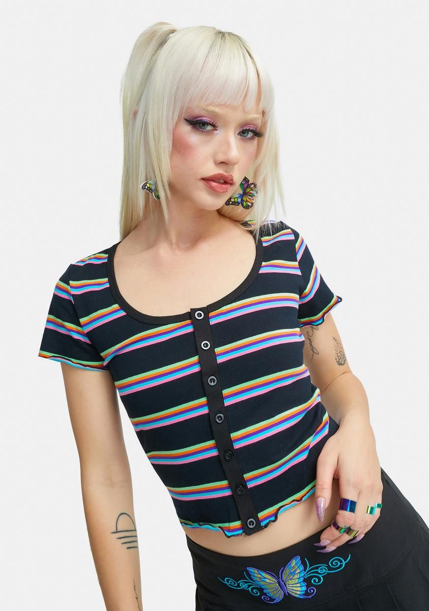 Abstract Reality Striped Button Up Tee sold by Dolls Kill