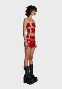 Red Chain Skirt Set sold by Dolls Kill
