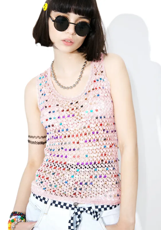 Vintage Pink Netted Sequin Top sold by Dolls Kill