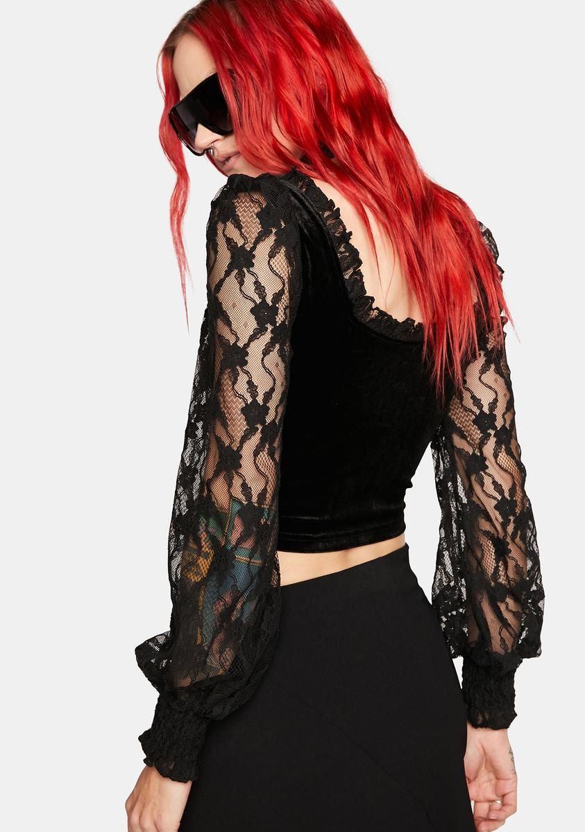 Square Neck Velvet Paneled Lace Top sold by Dolls Kill product image thumbnail 4