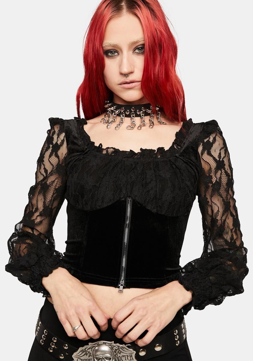 Square Neck Velvet Paneled Lace Top sold by Dolls Kill