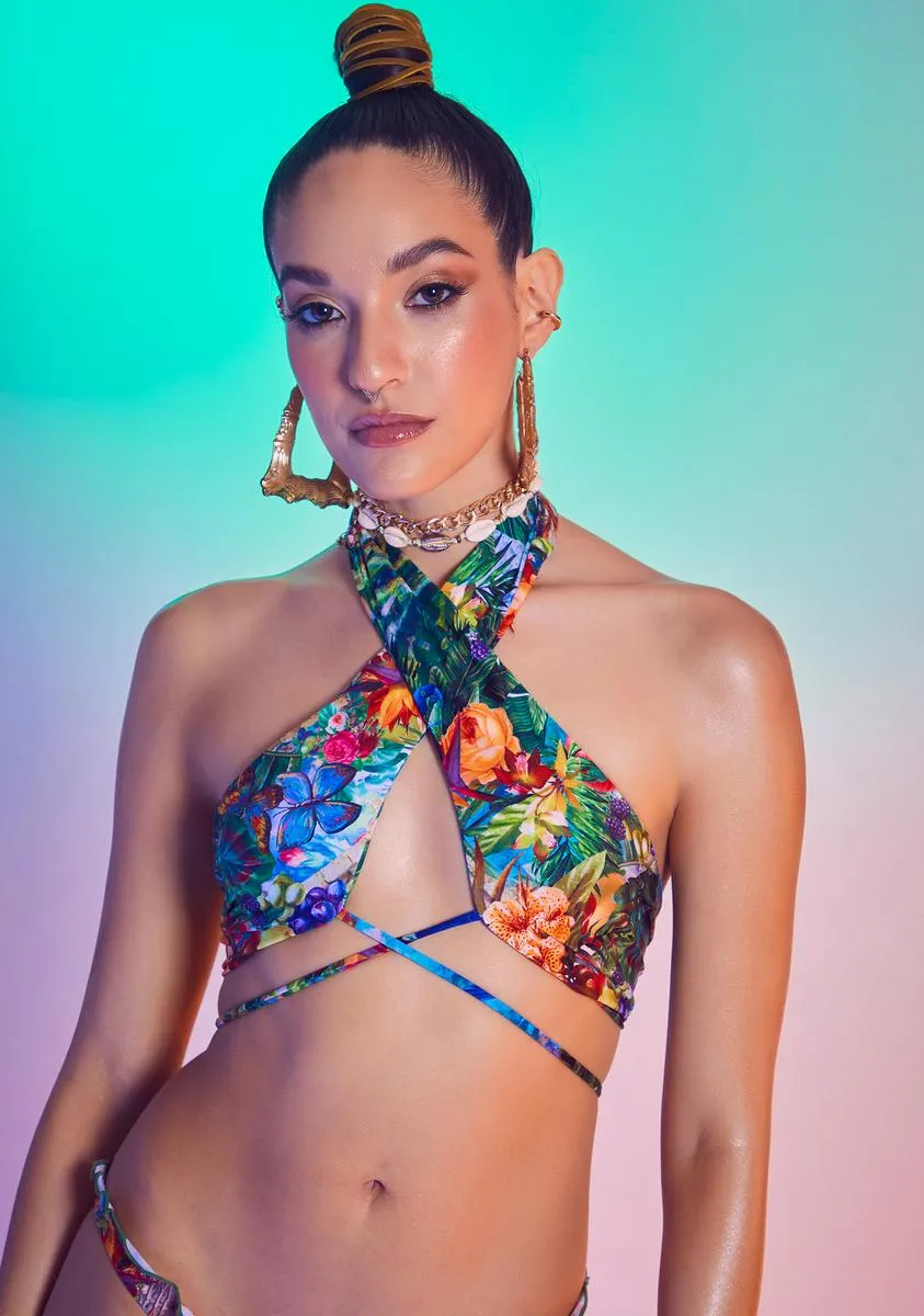 Castaway Island Print Multi Way Bikini Top sold by Dolls Kill