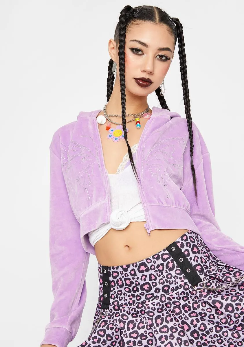 Diamante Butterfly Velour Hoodie sold by Dolls Kill