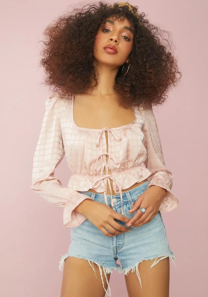 Rose Cup Of Tea Satin Tie Front Top sold by Dolls Kill