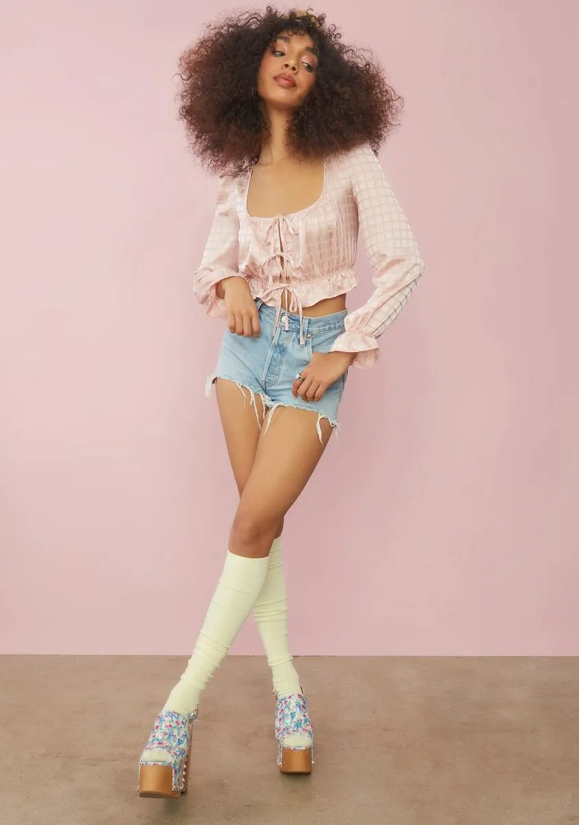 Rose Cup Of Tea Satin Tie Front Top sold by Dolls Kill product image thumbnail 3