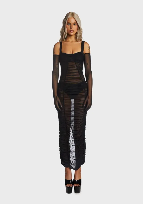 Black Sheer Tulle Maxi Dress With Gloves sold by Dolls Kill