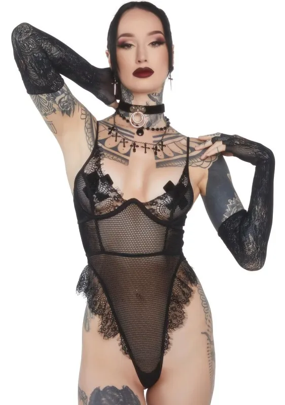 Obscene Kisses Fishnet Teddy sold by Dolls Kill