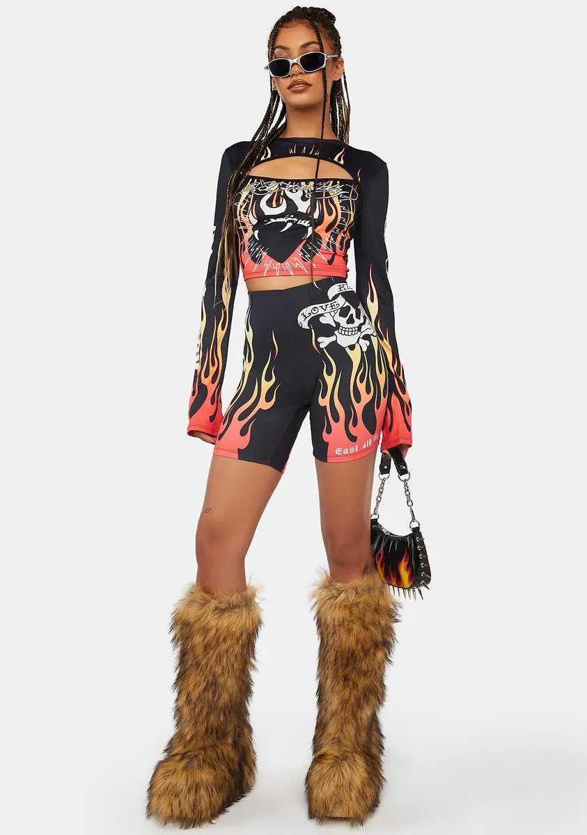 Fire Heart Long Sleeve Crop Top sold by Dolls Kill product image thumbnail 3