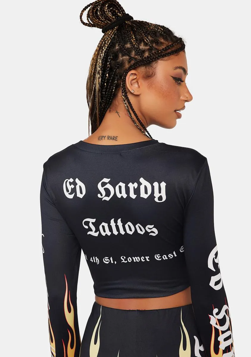 Fire Heart Long Sleeve Crop Top sold by Dolls Kill product image thumbnail 4