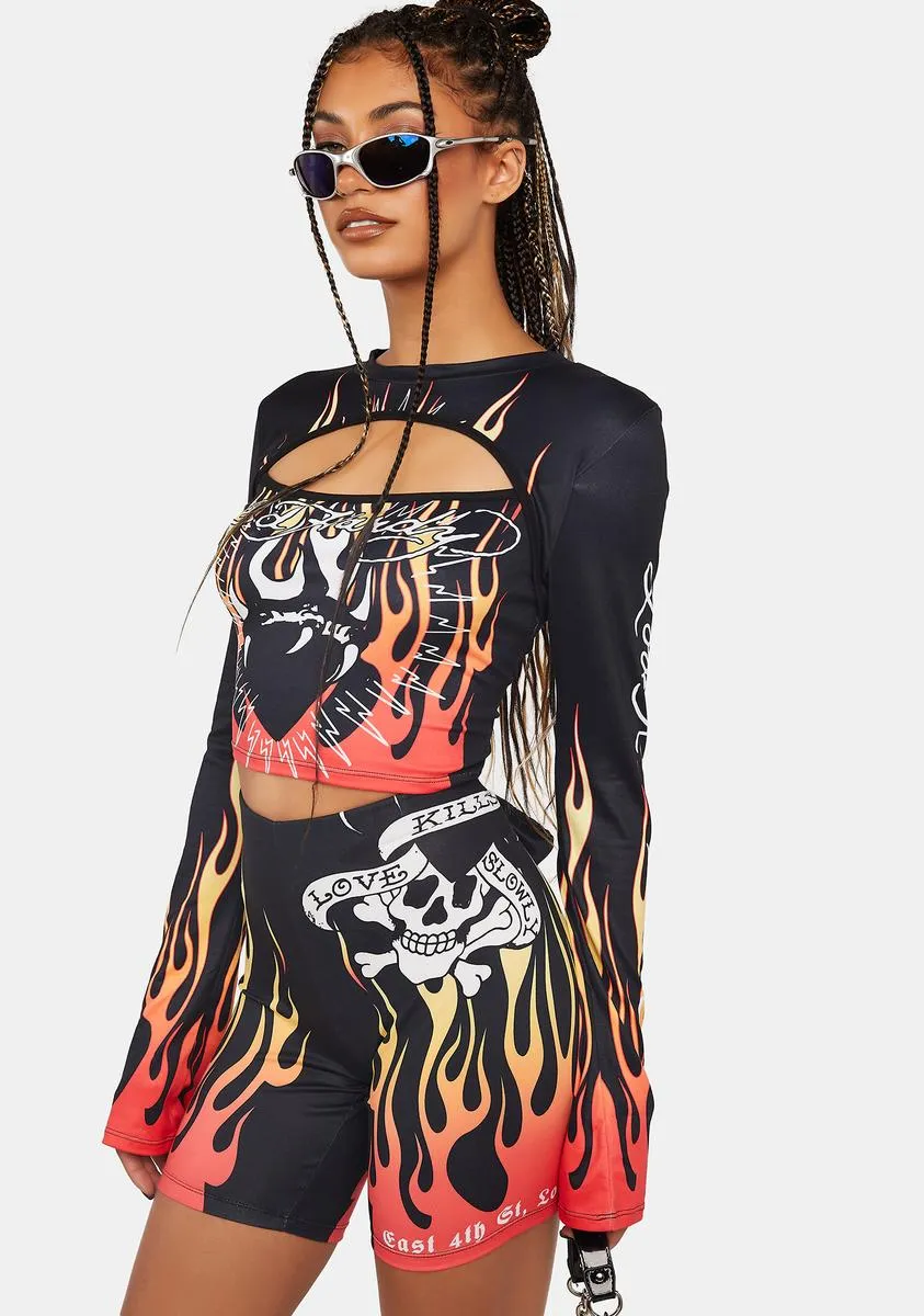 Fire Heart Long Sleeve Crop Top sold by Dolls Kill product image thumbnail 2