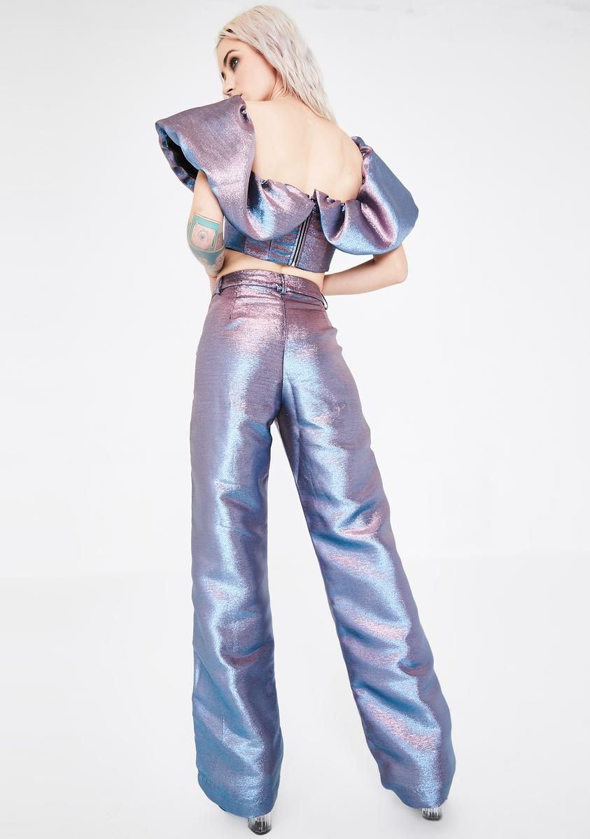 Pink Blue Metallic Wide Leg Trousers sold by Dolls Kill product image thumbnail 4