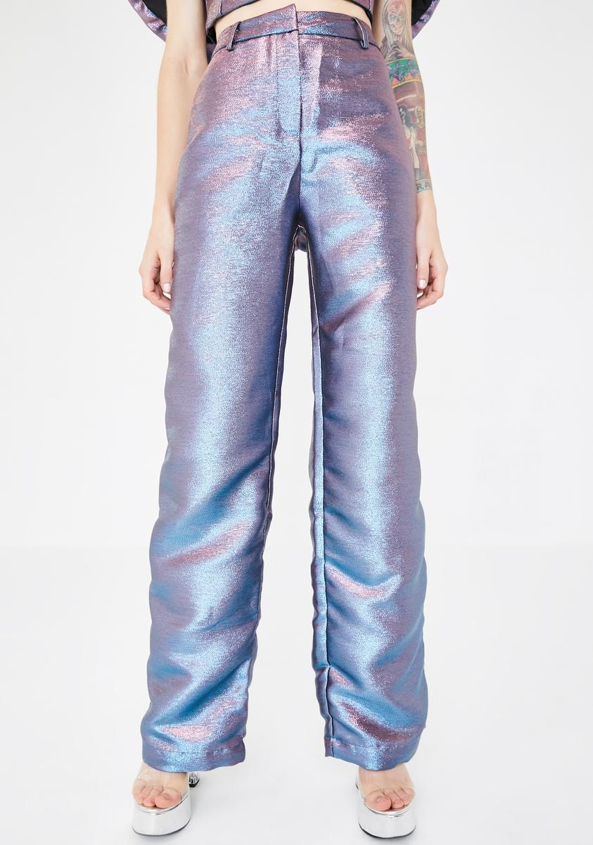 Pink Blue Metallic Wide Leg Trousers sold by Dolls Kill product image thumbnail 2
