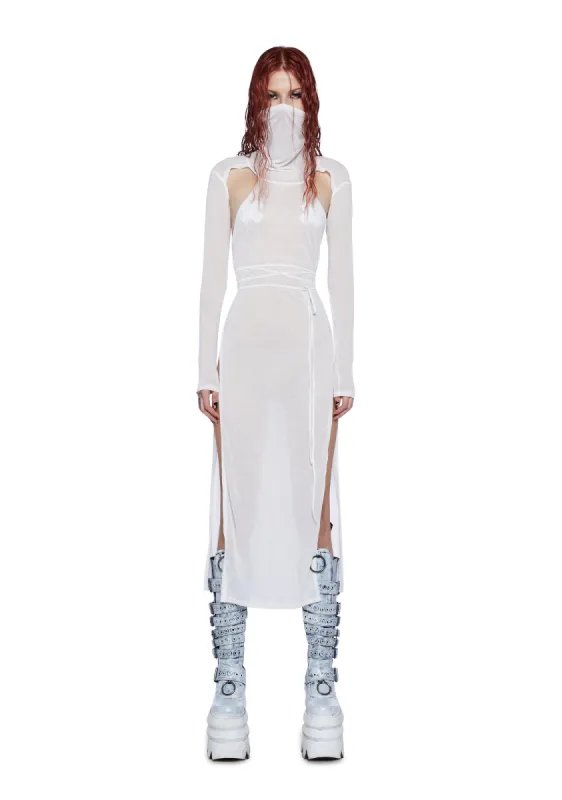 Flanger White High Slit Maxi Dress sold by Dolls Kill