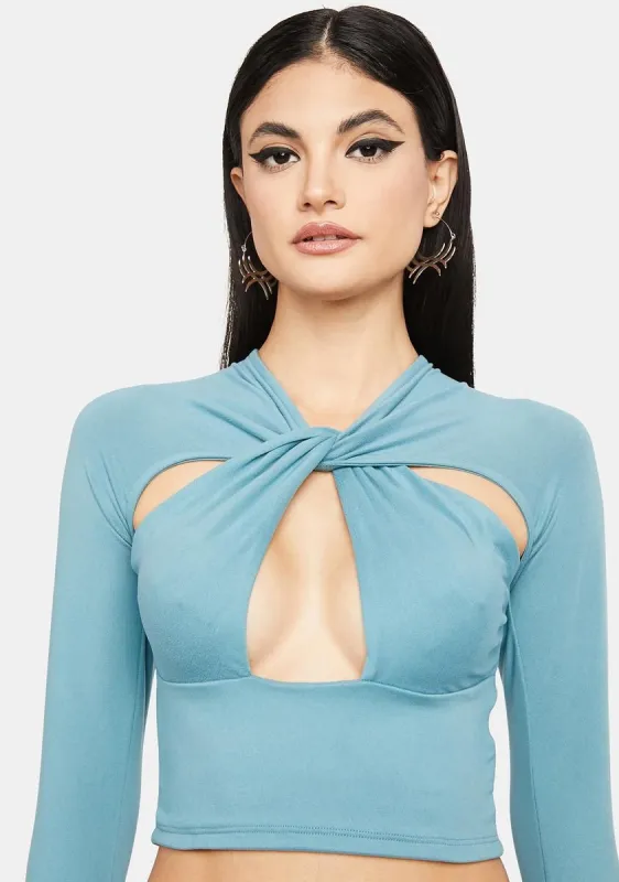 Teal Make Me Over Cut-Out Crop Top sold by Dolls Kill