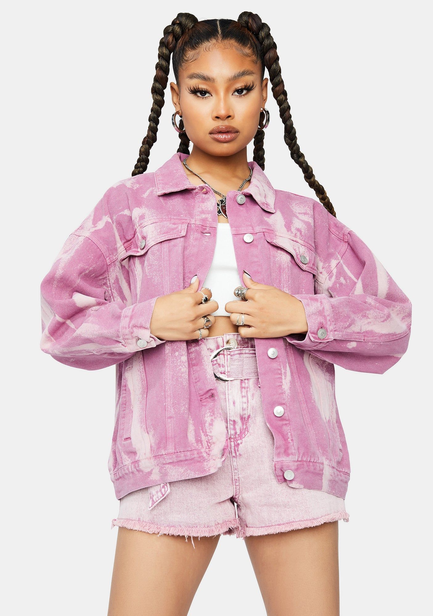 Blush Go My Own Way Tie Dye Denim Jacket sold by Dolls Kill