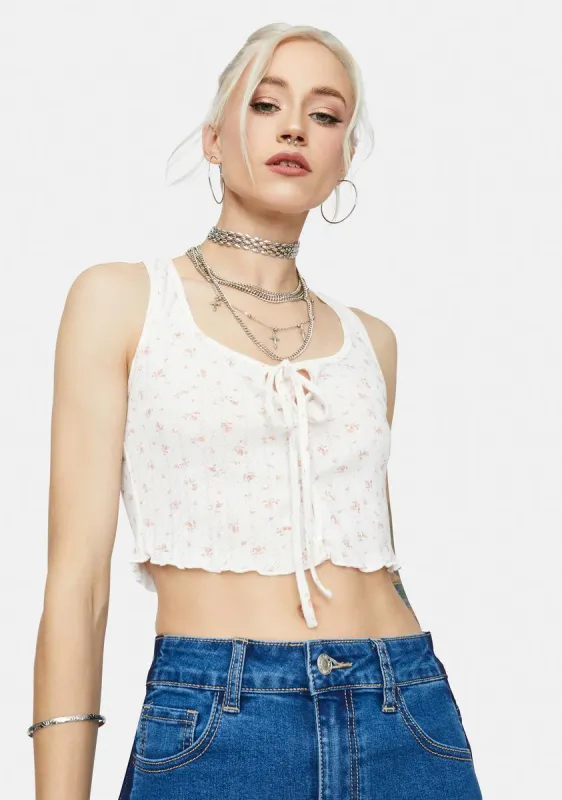 Flowing Into It Floral Lace Up Front Cropped Tank Top sold by Dolls Kill