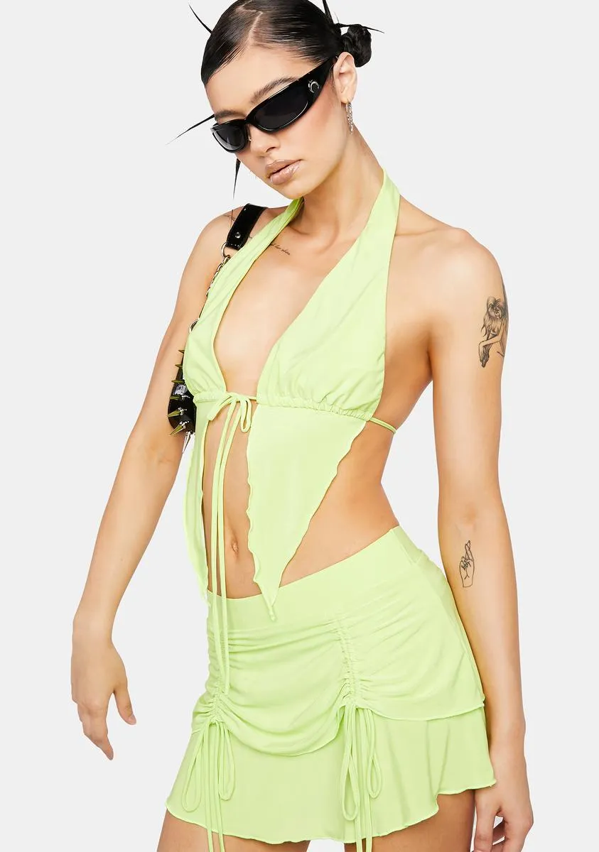 Lime Go All Night Ruched Skirt Set sold by Dolls Kill product image thumbnail 2