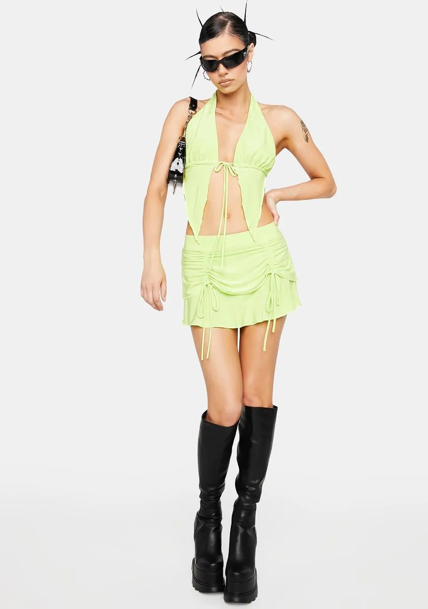 Lime Go All Night Ruched Skirt Set sold by Dolls Kill product image thumbnail 3