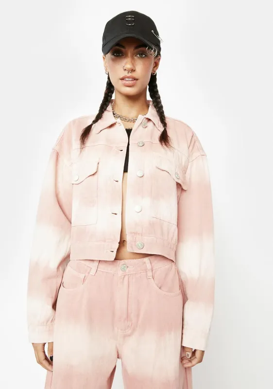 Pink Tones Tie Dye Boxy Denim Jacket sold by Dolls Kill