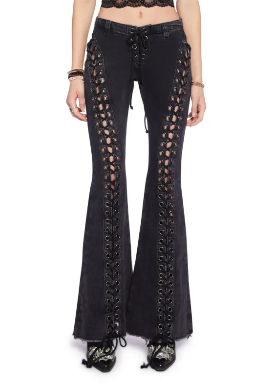 Wild Wanderer Flare Jeans - Black sold by Dolls Kill