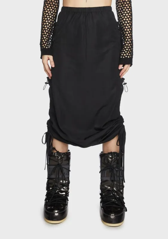 Low-Rise Slitted Nylon Maxi Skirt sold by Dolls Kill