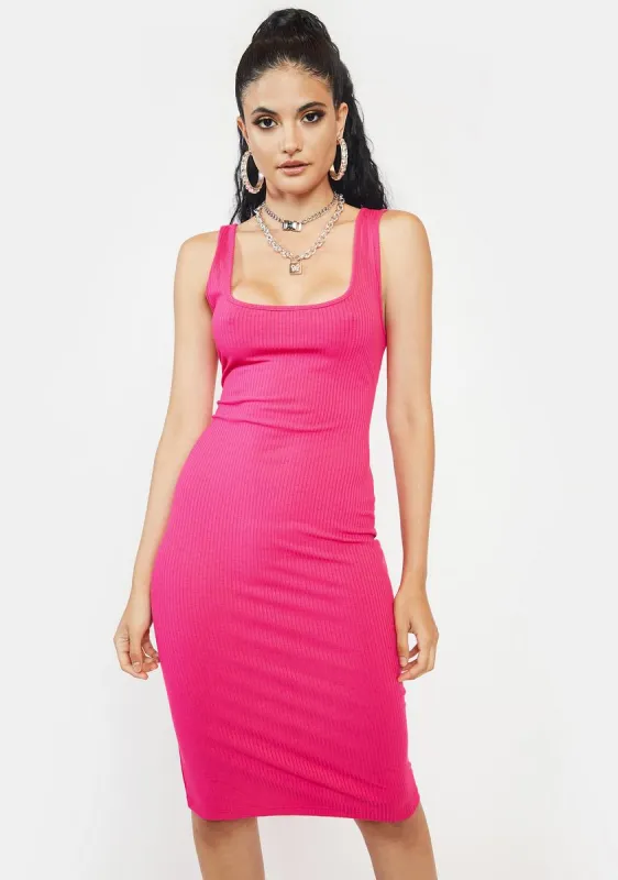 Hot Pink Ribbed Midi Dress sold by Dolls Kill