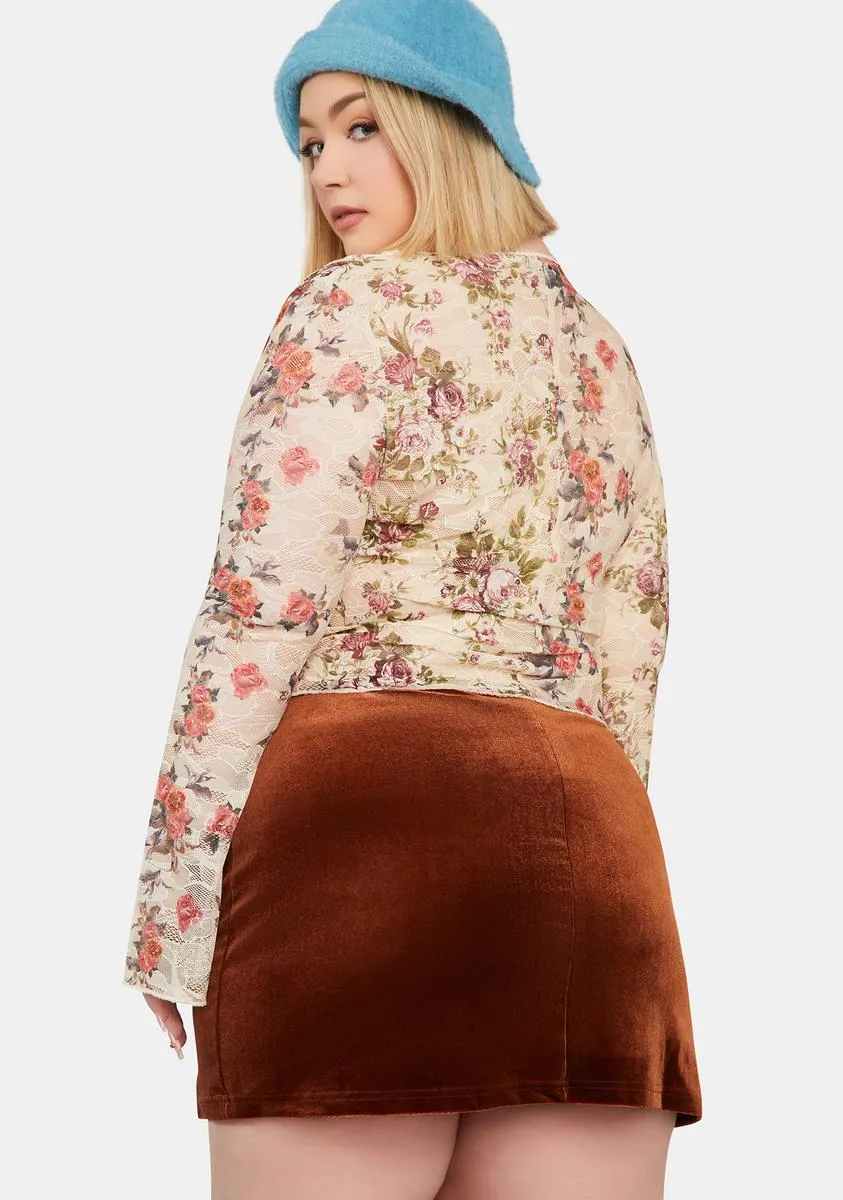 Plus Chocolate Milk N' Cookies Velour Mini Skirt sold by Dolls Kill product image thumbnail 4