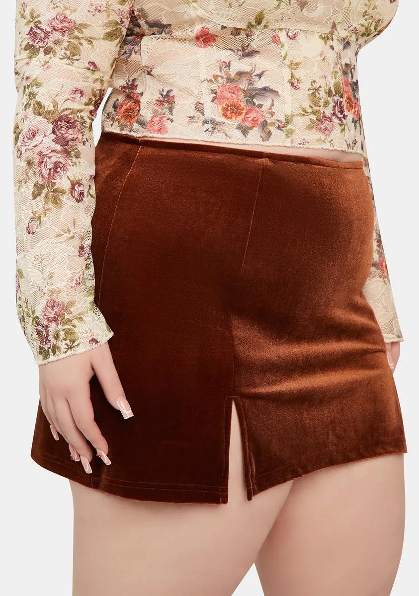 Plus Chocolate Milk N' Cookies Velour Mini Skirt sold by Dolls Kill