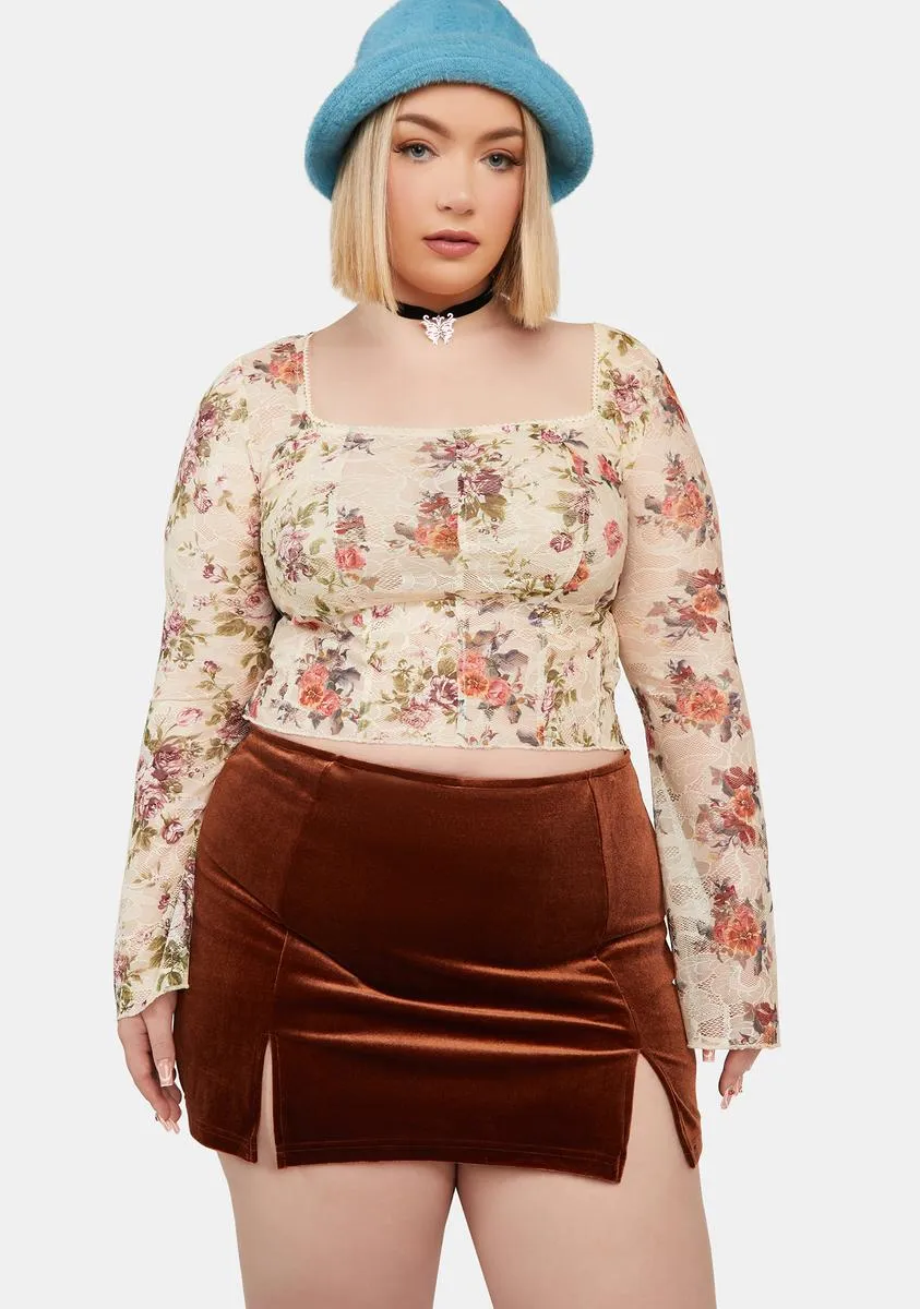 Plus Chocolate Milk N' Cookies Velour Mini Skirt sold by Dolls Kill product image thumbnail 2