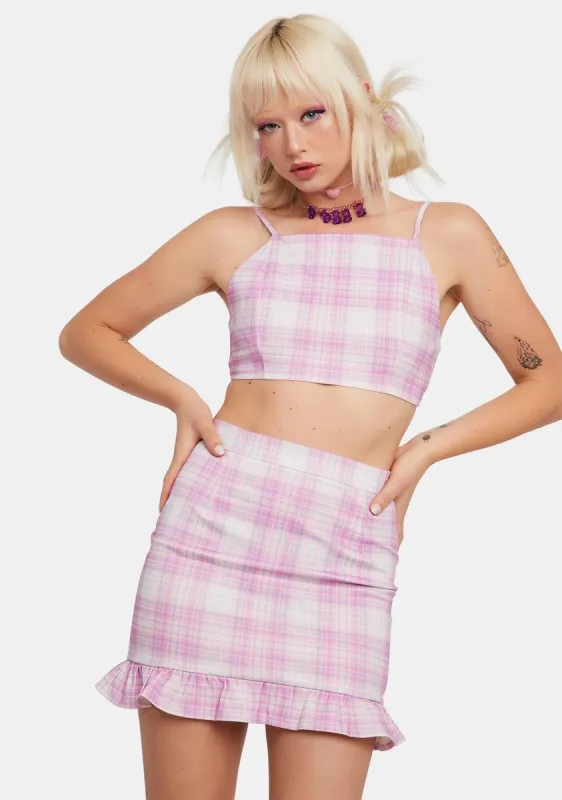Blush Back 2 School Baddie Plaid Skirt Set sold by Dolls Kill