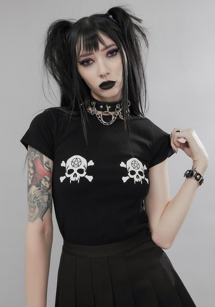 Raise The Dead Skull Baby Tee sold by Dolls Kill