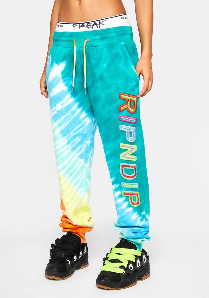 Teal Prisma Tie Dye Sweatpants sold by Dolls Kill