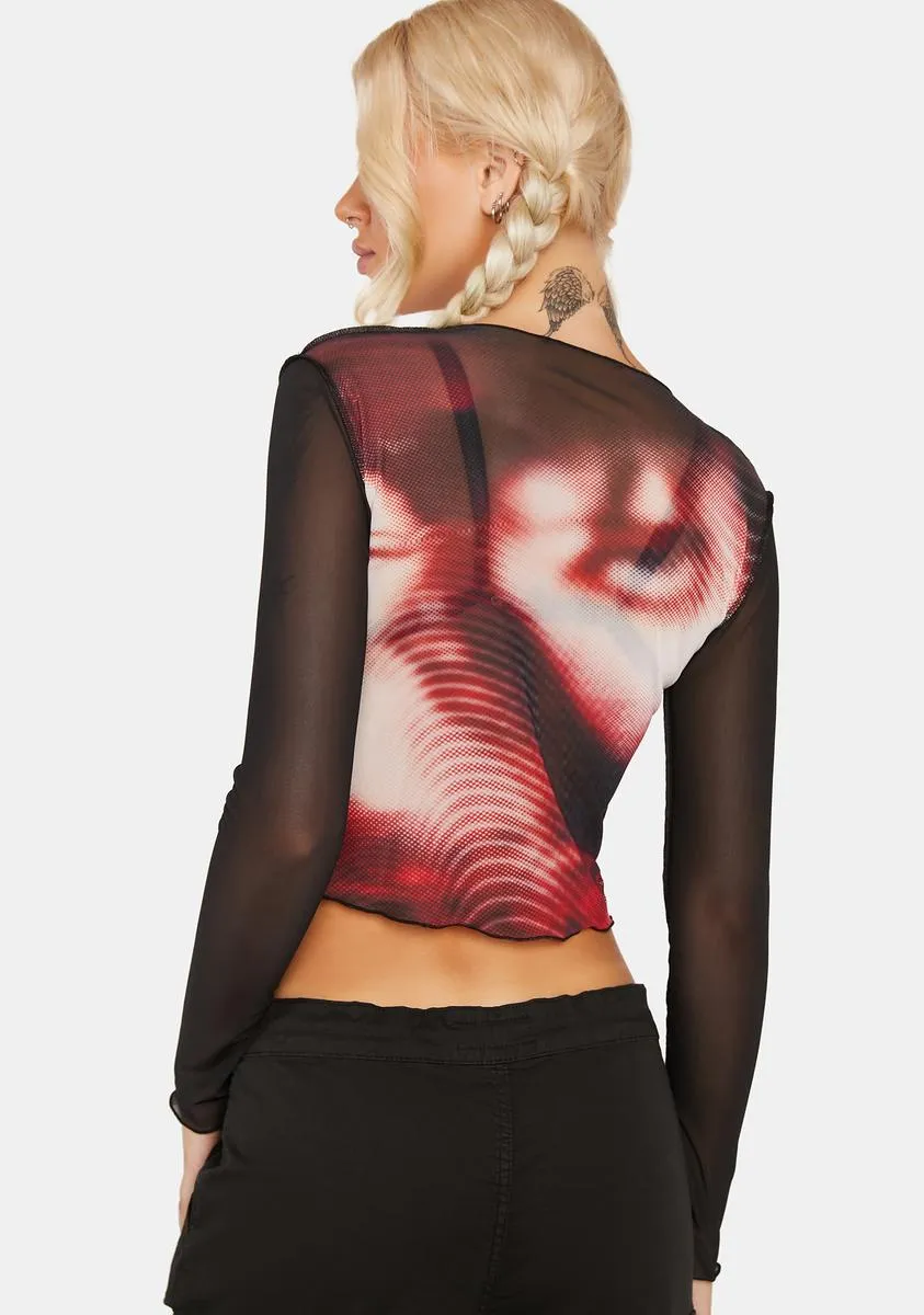Pixel Black Red Mesh Crop Top sold by Dolls Kill product image thumbnail 4