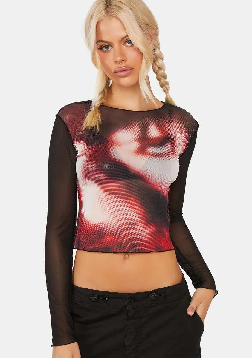 Pixel Black Red Mesh Crop Top sold by Dolls Kill