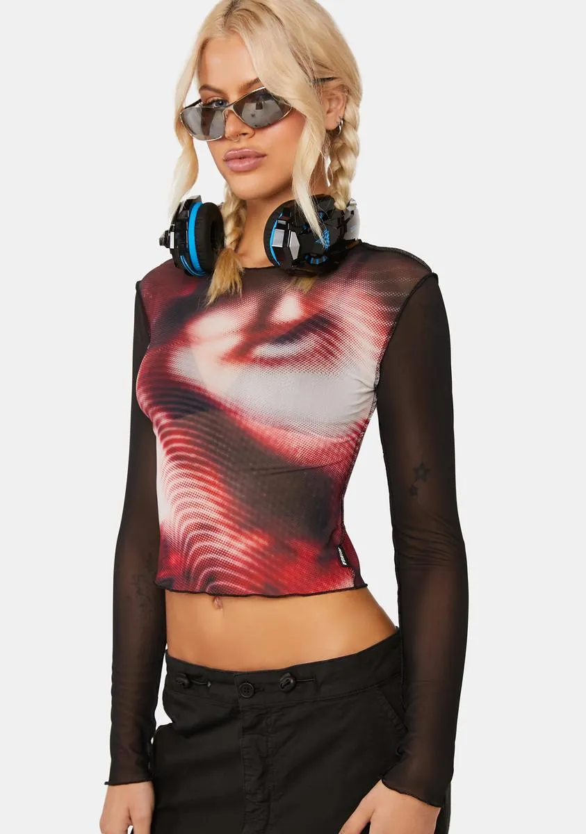 Pixel Black Red Mesh Crop Top sold by Dolls Kill product image thumbnail 2