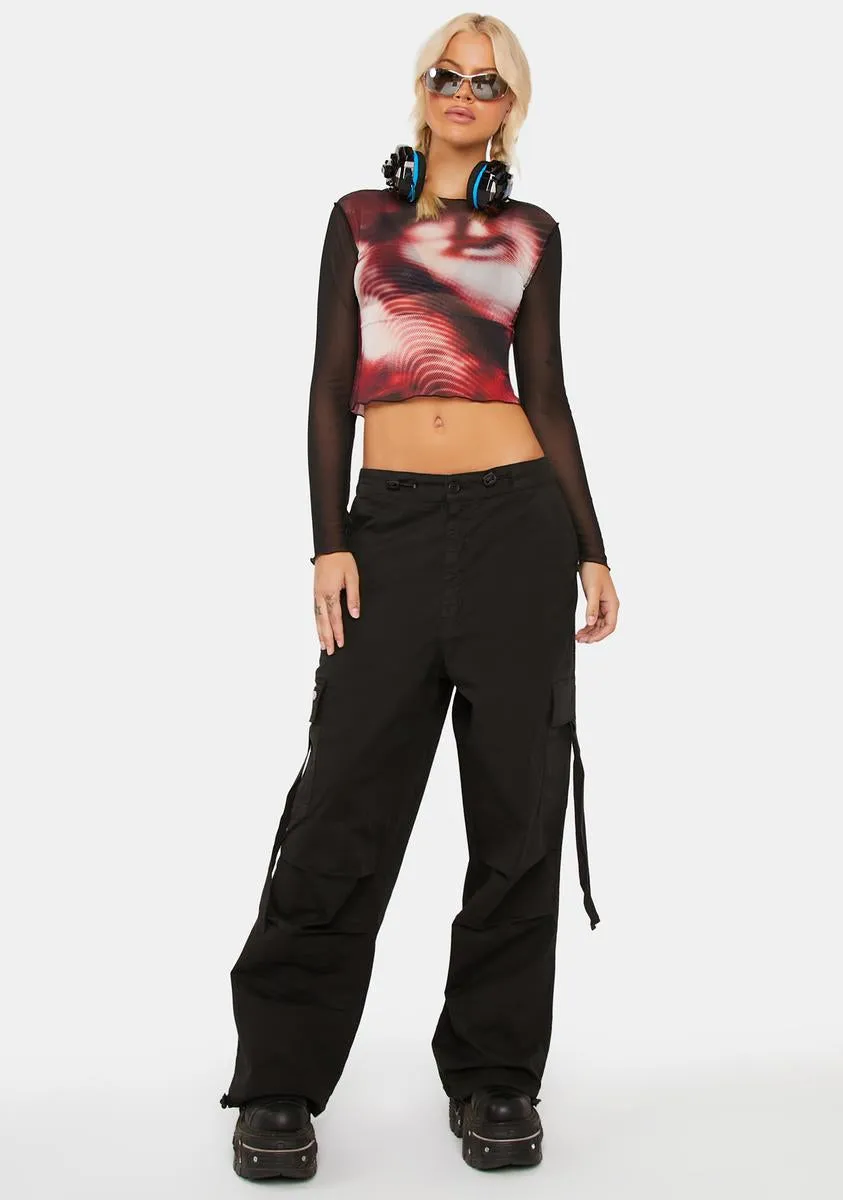 Pixel Black Red Mesh Crop Top sold by Dolls Kill product image thumbnail 3